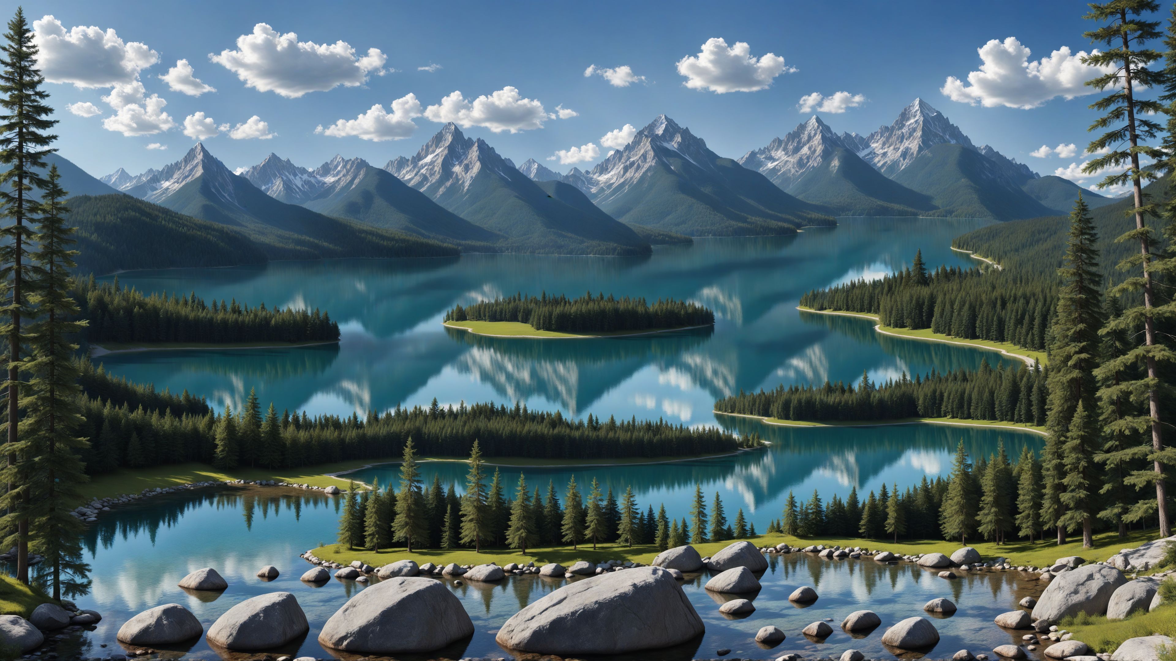 
Skenario 4k di tepi danau dengan panorama hutan dan pegunungan tinggi
