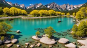 
Fluss- und Bergpanorama im Frühling 1
